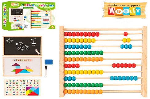 Дерев&#039;яна іграшка Набір першокласника MD1601 (48шт) абетка (рос),цифри,дошка ,маркер,в кор,25-20,5-6