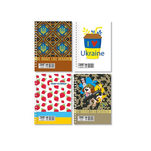 Блокнот А5, 40 арк., лаковка, пружина збоку Патріотичні&quot;,140мм х 205мм УПАК4шт&quot;