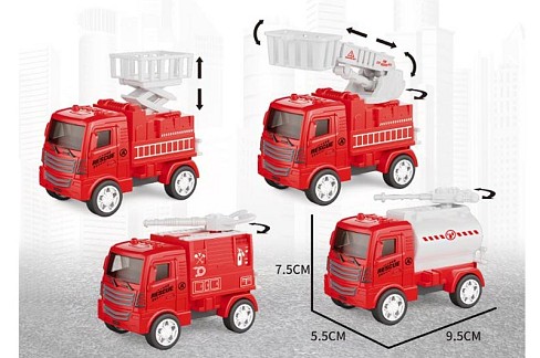 Машина пожежна арт. 345-61A (360шт/2) інерц, 4 види, пакет. 9,5*5,5*7,5см