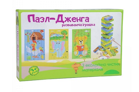 Дерев&#039;яна розвиваюча іграшка Пазл-Дженга Strateg українською мовою (30979)