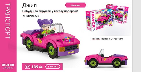 Конструктор Kids hits IBLOCK JUNIOR  KH08/012/01 (36шт/2)  Дівчатка, Джип,139 дет,компл. фігур, інст