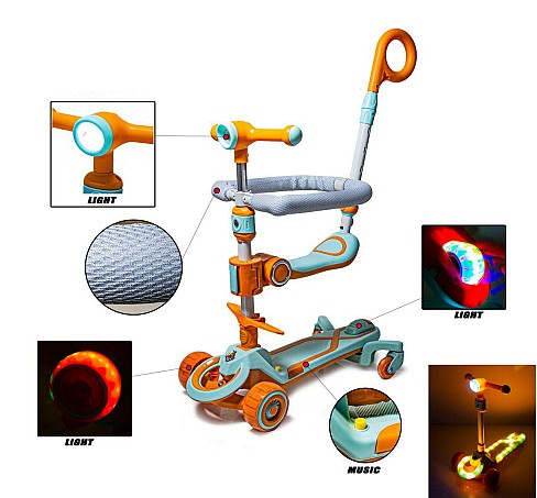 Самокат 5 в 1 SMART N-388 ПОМАРАНЧЕВИЙ