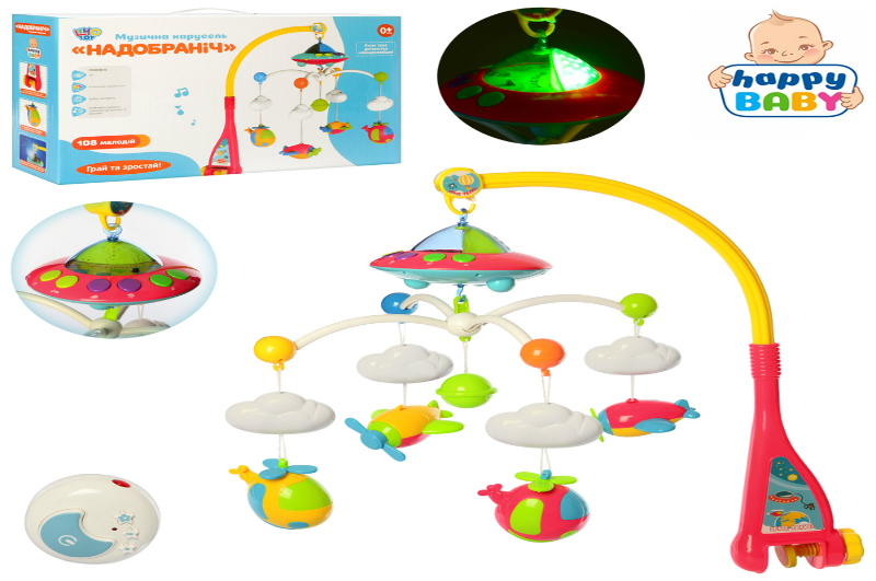 Карусель HE0304 (12шт) на ліжечко, р/у, підвіски4шт, муз, св, проектор, на бат-ці, в кор-ці, 41-26-1