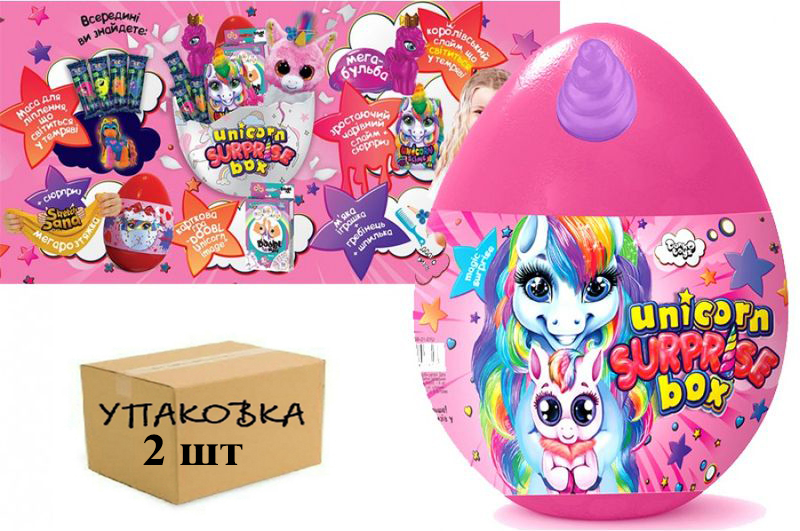 Яйце Єдиноріг Unicorn Surprise Box USB-01-01U УПАК2шт(ігр.,пласт,кін.пісок,форм,гребін,шп,лизун,гра)