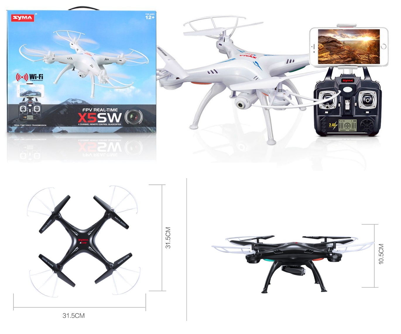 Квадрокоптер Syma X5SW р/л з камерою.оберт.на 360гр.світ.USB.2кол.кор.41,5*9,5*34 /12/