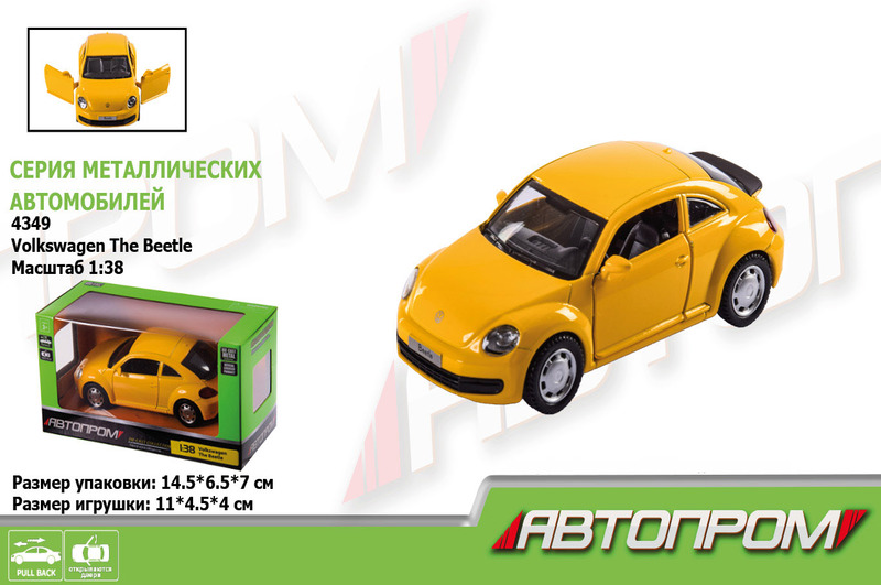 Машина мет. АВТОПРОМ арт. 4349 (96шт/2) 1:38 Volkswagen The Beetle,відкр..двері, короб.  14,5*6,5*7с