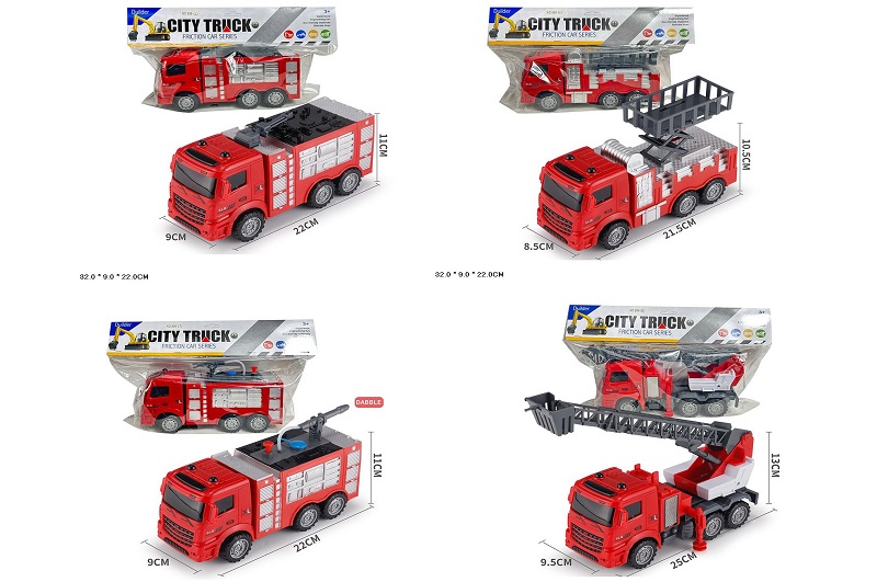 Пожежна машина арт. 999-2/3/7/8 (72шт/2)  інерц., 4 види, в пакеті, 32*9*22см
