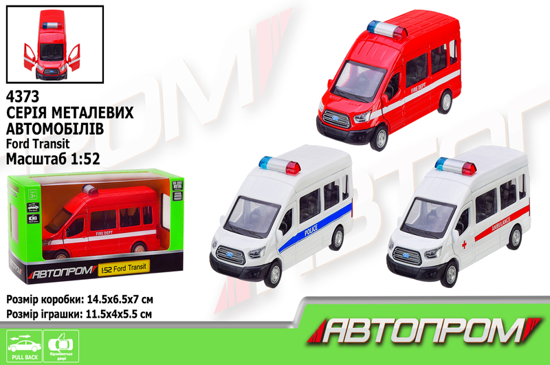 Машина мет. АВТОПРОМ арт. 4373 (96шт/2) 1:52 Ford Transit Police car,3 кольора, відкр. двері,короб.