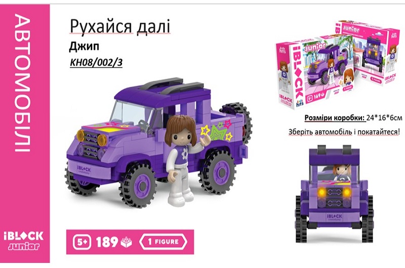 Конструктор Kids hits IBLOCK JUNIOR  KH08/002/3 (36шт/2)  Дівчатка, Рухайся на джипі,189 дет,компл.