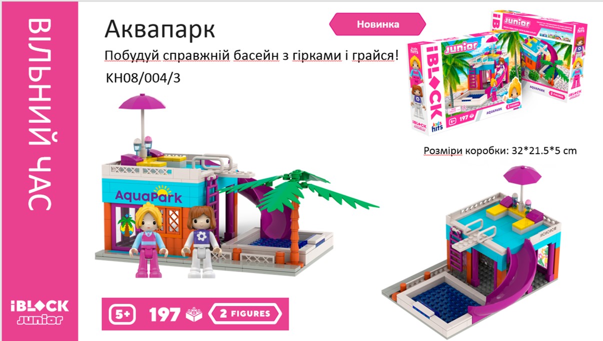 Конструктор Kids hits IBLOCK JUNIOR KH08/004/3 (24шт/2)  Аквапарк,197 дет,компл. 2 фігур, наліпки