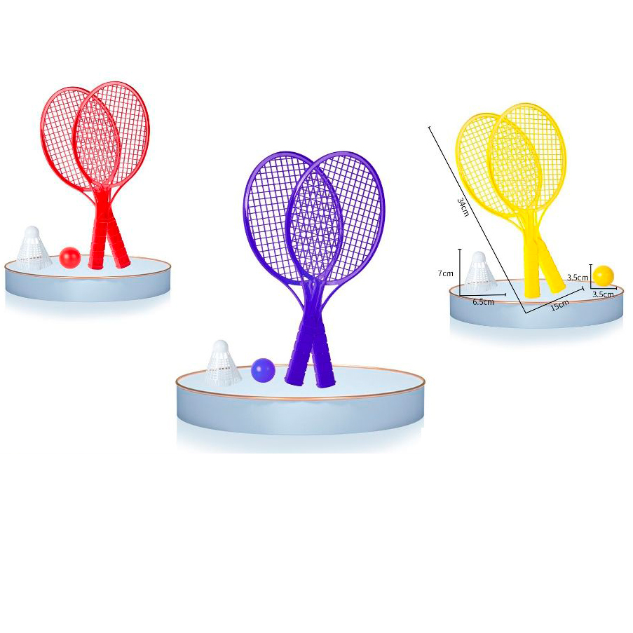 Ракетка MR 1211 (120шт) дитяча 2шт, 34см, м&#039;ячик, волан, 3 кольори, у сітці, 16-39-4см